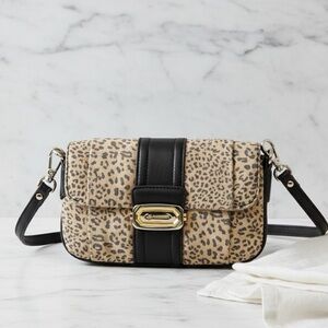 B. Makowsky Black Leather Quilted Crossbody Bag Leopard Clutch